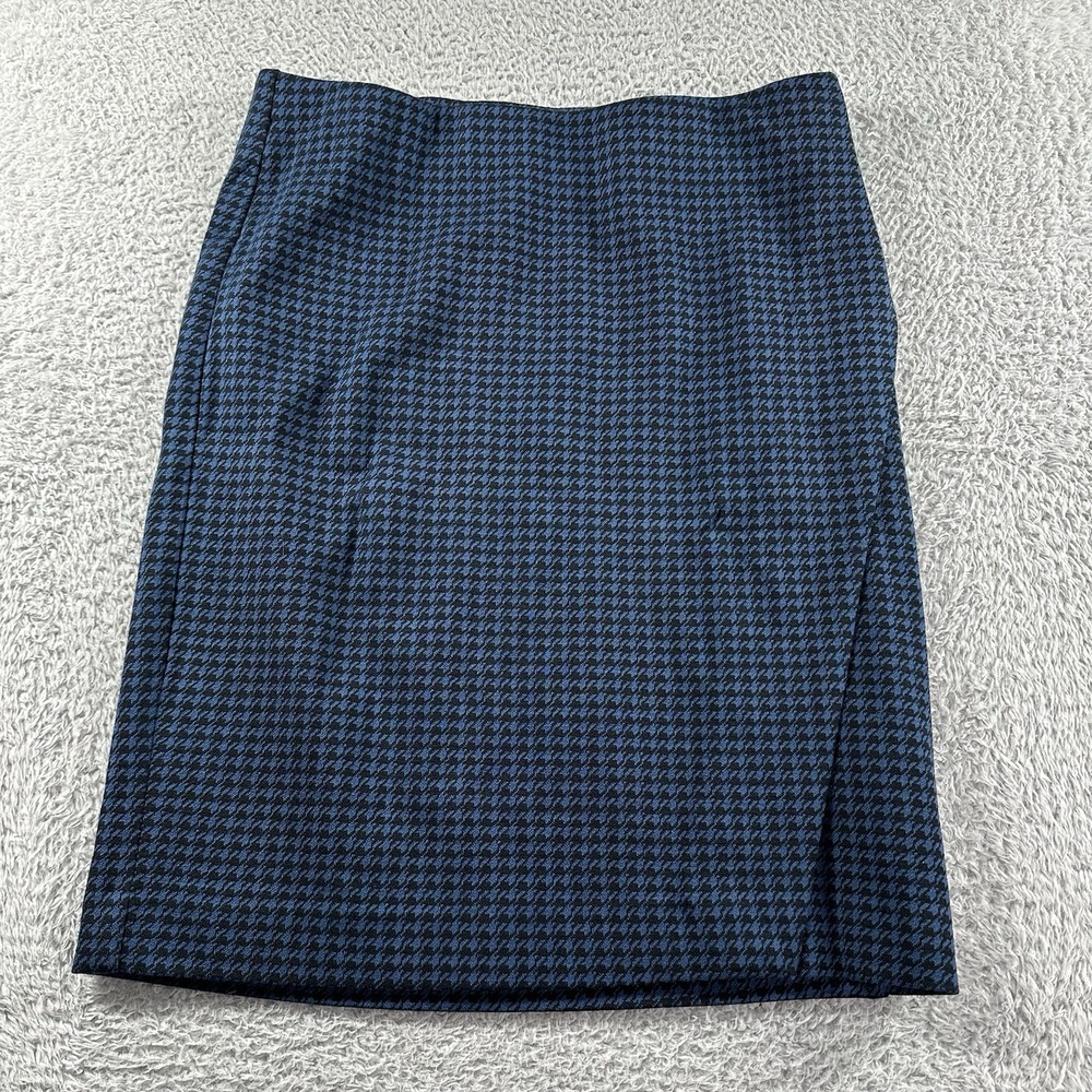 J.Jill Skirt Womens XS Blue Black Houndstooth Ponte Stretch‎ Pencil Faux Wrap